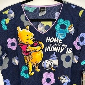 Disney Winnie The Pooh NWT Women's Home Is Where My Hunny Is Scrub Top Sz Medium